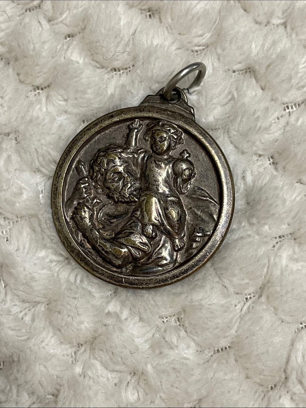 Vintage Silver-Tone Religious Medallion Pendant